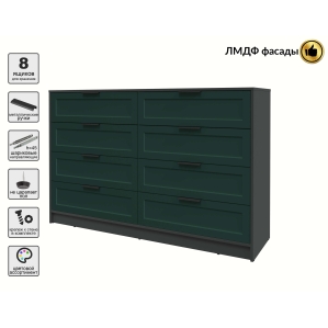 Kомод Тренд КТ-К157 (Антрацит ЛДСП/ Изумруд ЛМДФ) Ш1565 В1020 Г451